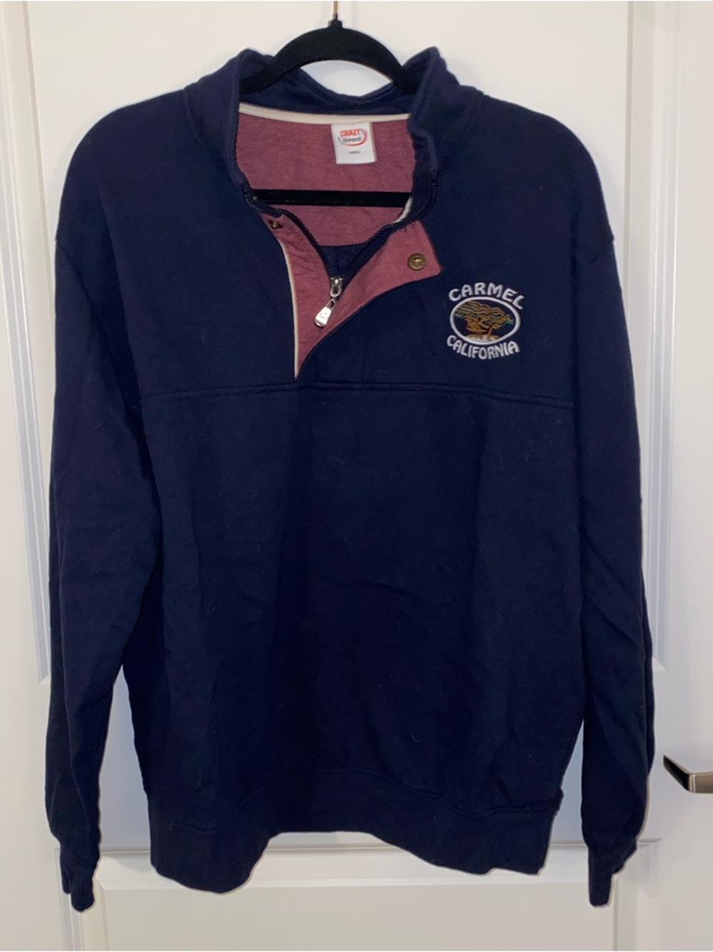 Carmel CA Navy Zip-Up Pullover with Maroon Inner Placket